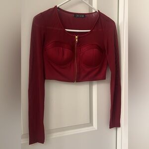 Elegant Red Long Sleeve Crop Top